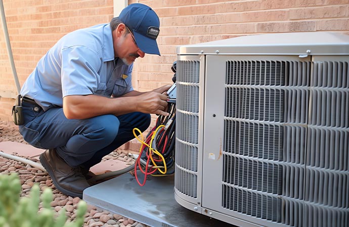 Professional worker checking heating system